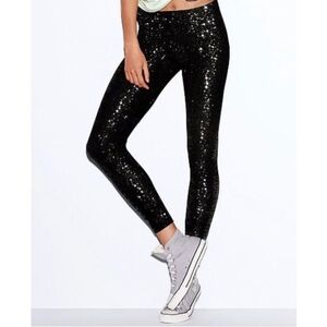 Rare New PINK Victoria's Secret Black Sequin Leggings